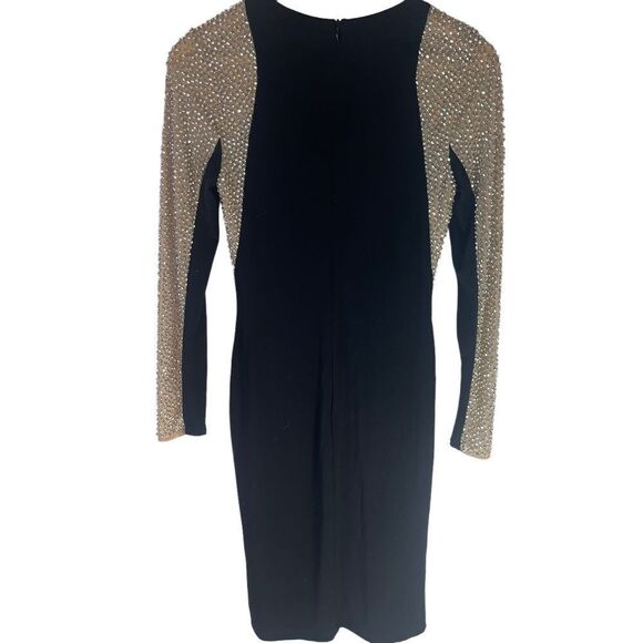 Xscape Black Beaded Illusion Side Stretch Jersey Dress Sz 4 - Picture 3 of 7